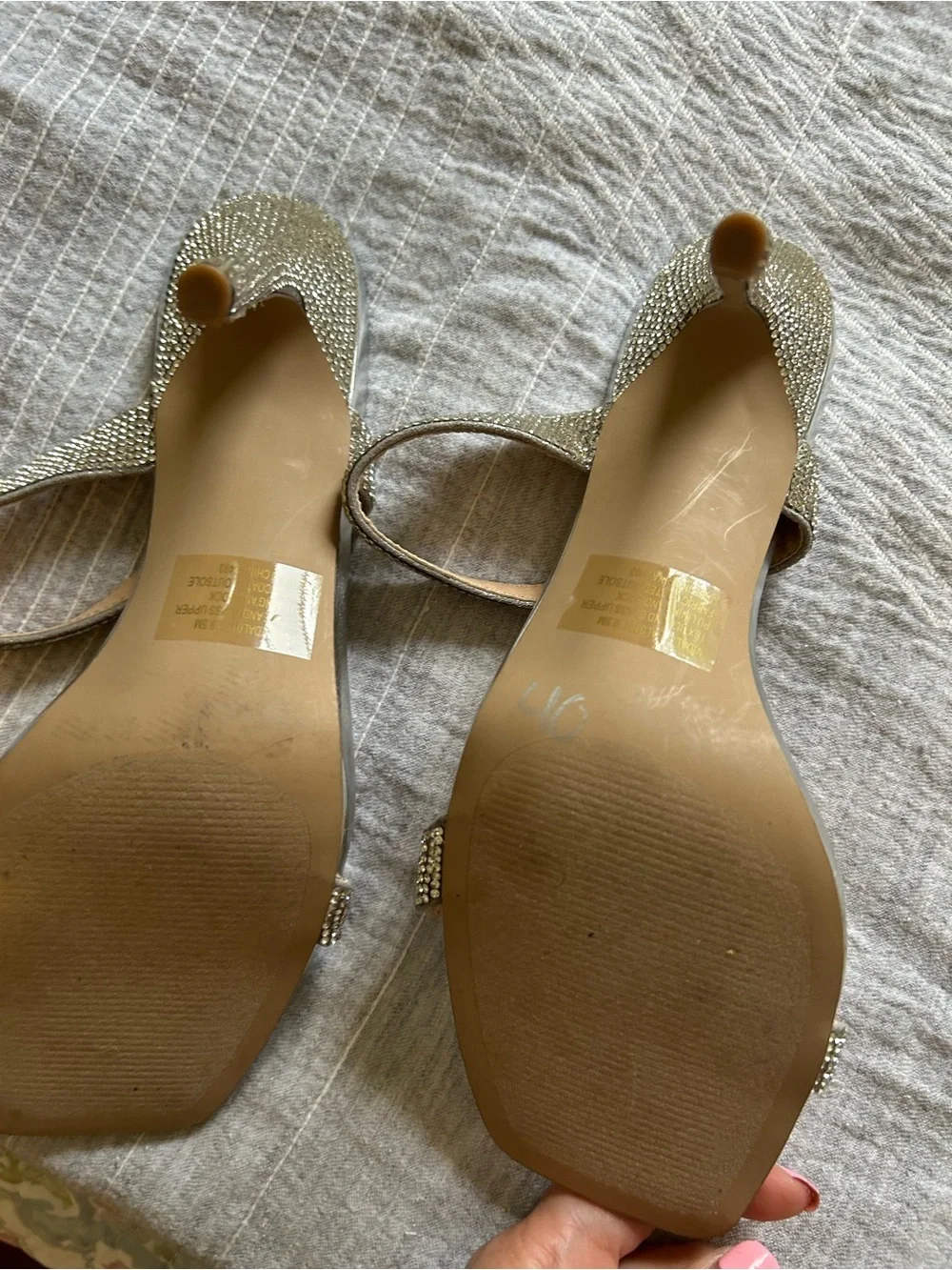 Steve Madden Vacate Silver Rhinestone Stiletto Sandals Square Toe Heels  9.5